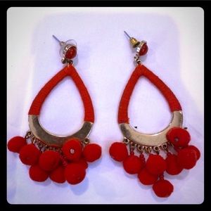 Stella & dot red hoop dangle earrings Pom Pom
